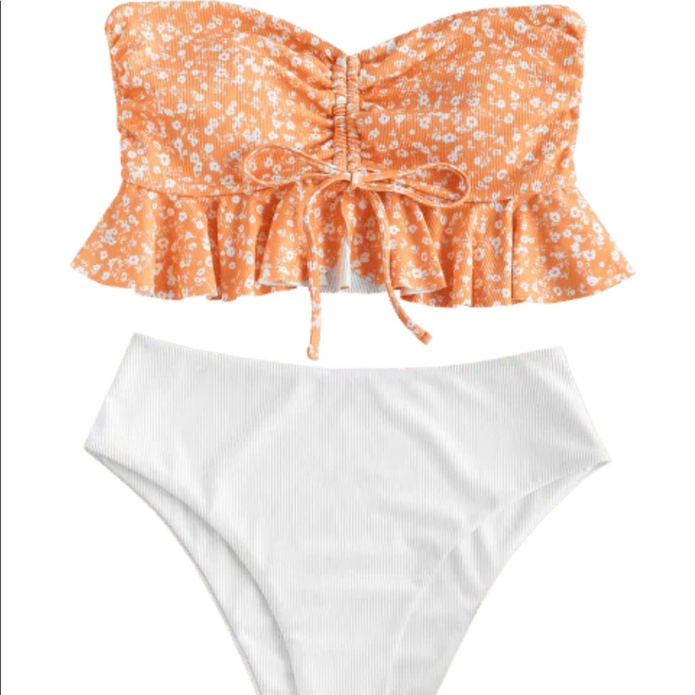 Zaful Ribbed Ditsy Print Tankini SwimWear Size XL